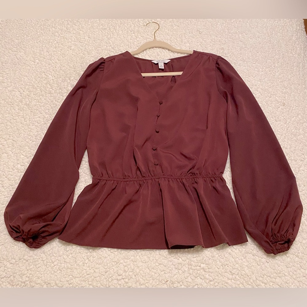 Nine West burgundy blouse with button detail